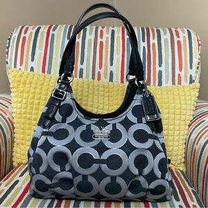COACH 1941 Madison Op Art Signature Black & Silver C Monogram Shoulder Bag.